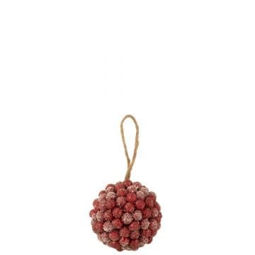 Bal hanger bessen glitters plastiek rood medium - Set van 2