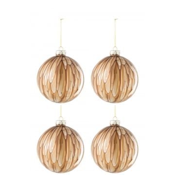 Doos van 4 kerstbal vlekken glas bruin/goud large