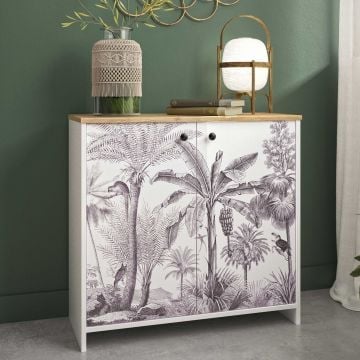 Commode Motaca 80cm, 2 deuren - wit/eik decor