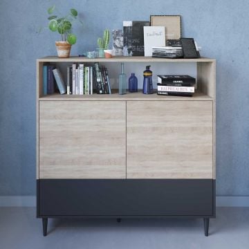 Buffetkast Horizon middelhoog - eik/zwart