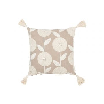 Kussen bloemen/bladeren katoen taupe/beige