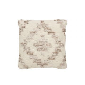 Kussen etnisch vierkanten wol/katoen creme/beige