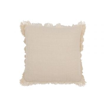 Kussen franjes katoen mousseline licht beige