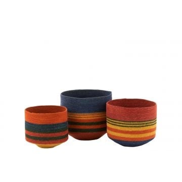 Set van 3 mand rond met kleine voet+strepen zeegras mix