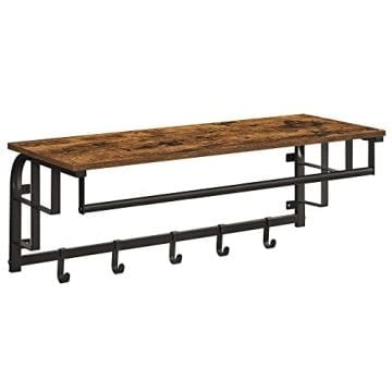 Wandkapstok, 5 haken, zwevende plank, rustiek bruin/zwart