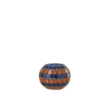 Teelicht houder mozaiek druppel glas oranje/blauw small