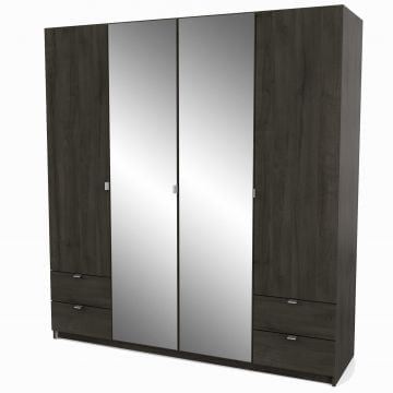 Kleerkast Melinda 4 draaideuren, 4 lades, 6 legplanken en 2 kledingroedes-Waterford eik
