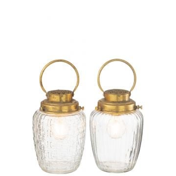 Lantaarns led glas/metaal goud assortiment van 2