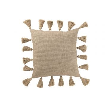 Kussen gewoven kwasten katoen taupe