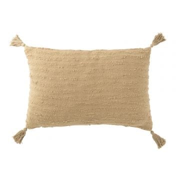 Kussen rechthoek+kwasten katoen donker beige