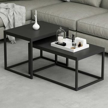 Woody Fashion Nesting Table Set | Melamine coating | Metalen frame | Zwart