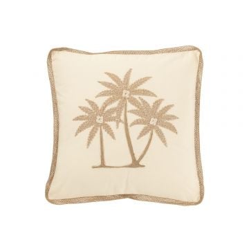 Kussen vierkant palmbomen katoen crème/beige