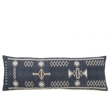 Kussen rechthoek etnische motieven katoen donkerblauw/wit