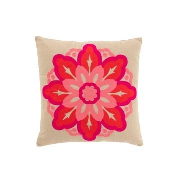 Kussen bloem katoen beige/roze