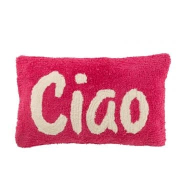 Kussen cia getuft katoen roze/wit