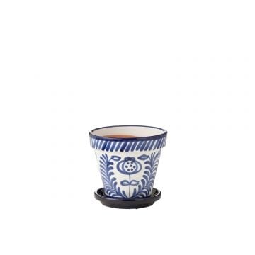 Flowerpot+plate granada handmade+painted ceramic cobalto blue medium