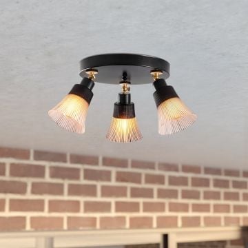 Kroonluchter Noor | Metalen kap, Glazen kap, Houten voet - 48cm