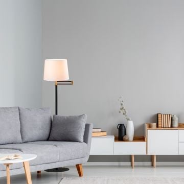Noor vloerlamp | metalen frame, katoenen stoffen kap | 28cm diameter | 120cm hoogte | zwart