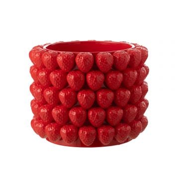 Bloempot aardbeien keramiek rood extra large