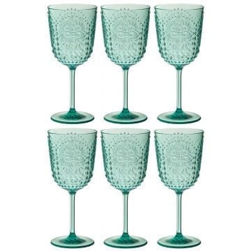 Doos 6 wijnglazen plastic aquablauw