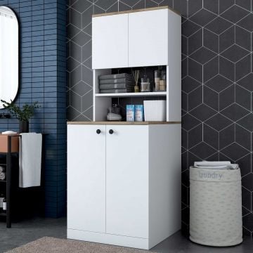 Moderne wasmachinekast van wit walnotenhout