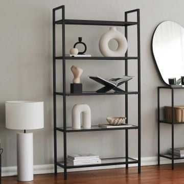 Locelso Boekenplank | 100% Gehard Glas | 80x165x30cm | Zwart