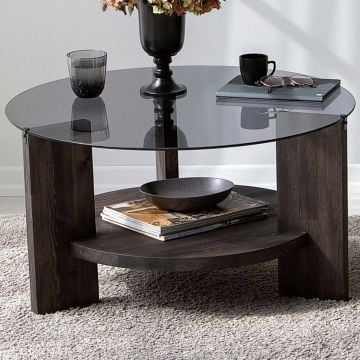 Locelso Salontafel | 100% Gehard Glas | Frame van Pijnboomhout | Antraciet Donkerbruin