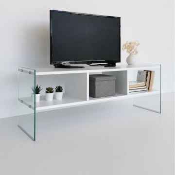 TV-meubel Locelso - gehard glas - wit