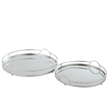 Set van 2 plateau rond spiegel ijzer zilver