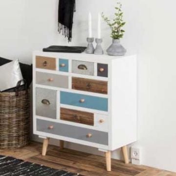 Commode Tiara 70cm, 11 lades - wit/multicolor