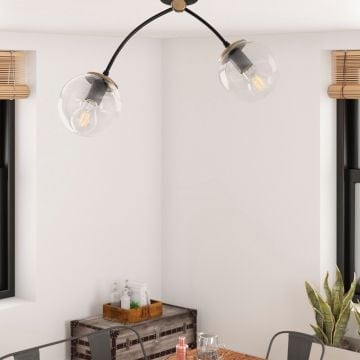 Tatum kroonluchter | Metalen behuizing Glazen kap | Zwart