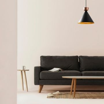 Tatum Hanglicht | Diameter: 29 cm | Metalen behuizing | In hoogte verstelbaar | Zwart-Koper
