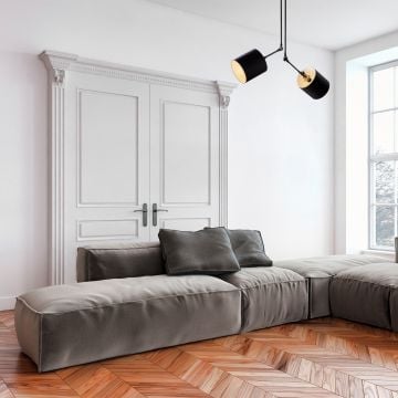 Tatum kroonluchter | metalen behuizing | stoffen kap | zwart
