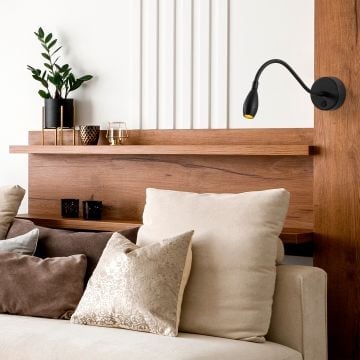 Tatum Wandlamp | Metalen Behuizing | In Hoogte Verstelbaar | Zwart