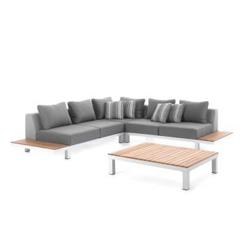 Loungeset Hawaï | Tweezitbanken, hoekelement, salontafel | Grijs/Wit