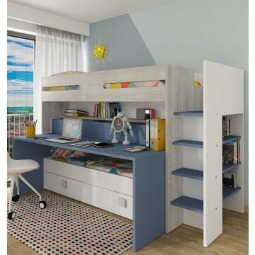 Hoogslaper Billy met bureau - donkerblauw