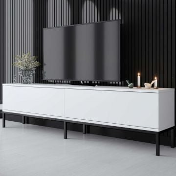 Modern Chique TV-meubel: Woody Mode | Metalen Poten | 100% Melamine Gecoat | 180x47x30 cm | Zwart Wit
