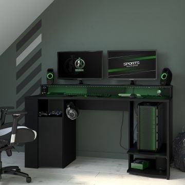 Bureau Gaming 152cm met ledstrip - zwart 