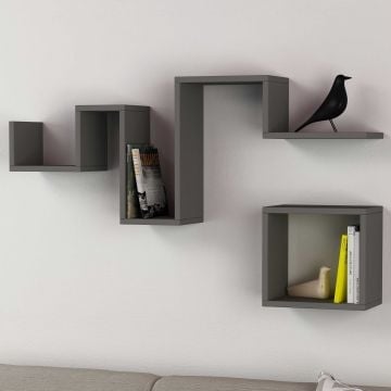 Woody Fashion Wandplank | 100% Melamine | 18mm | Groot: 116x45x20 cm | Klein: 31 cm | Antraciet