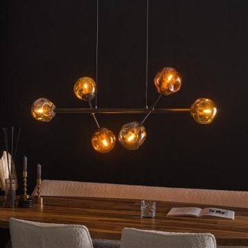 Hanglamp Atomium 110 cm-chroom, goud en koperkleurig glas 