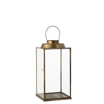 Lantaarn vierkant laag antiek glas/ijzer brons small