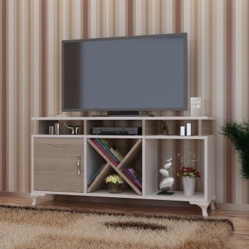 TV-meubel Woody Fashion - 120x29x54cm - wit/eikdecor