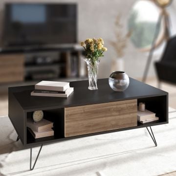 Salontafel Woody Fashion - 120x60x45cm - met opbergruimte - zwart/walnoot