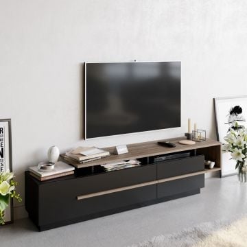 Stijlvol Zwart Noten TV-meubel met Zwevende Planken