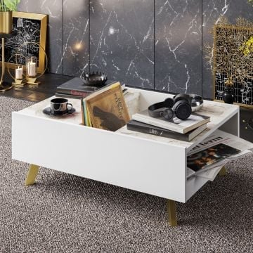 Salontafel Woody Fashion - 34x90x63cm - wit/marmer