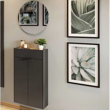 Multifunctionele garderobeset Amika | Multifunctionele kast en spiegel | Grafietgijs
