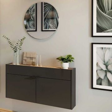 Multifunctionele garderobeset Amika | Multifunctionele kast en wandspiegel | Grafietgrijs