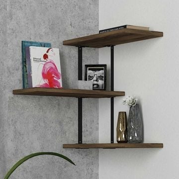 Tera Home Wandplank | 100% Melamine Gecoat | 18mm Dikte | Metalen Frame | Walnoot Zwart