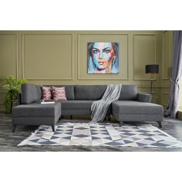 Atelier Del Sofa Hoekbank in Antraciet - Frame van sparrenhout, 50% Polyester/50% Linnen Stof