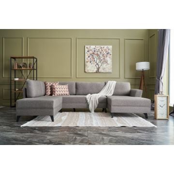 Atelier Del Sofa Hoekbank in bruin linnen met FIR houten frame
